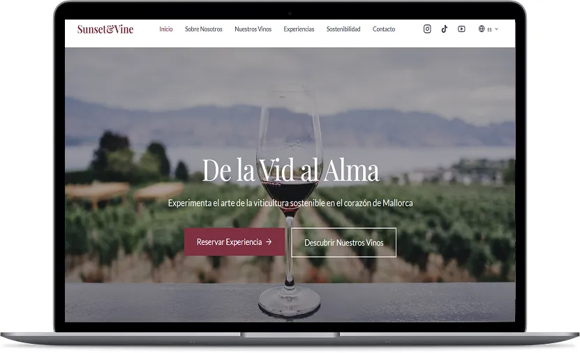 Web para viñedo y finca de bodas Sunset & Vine